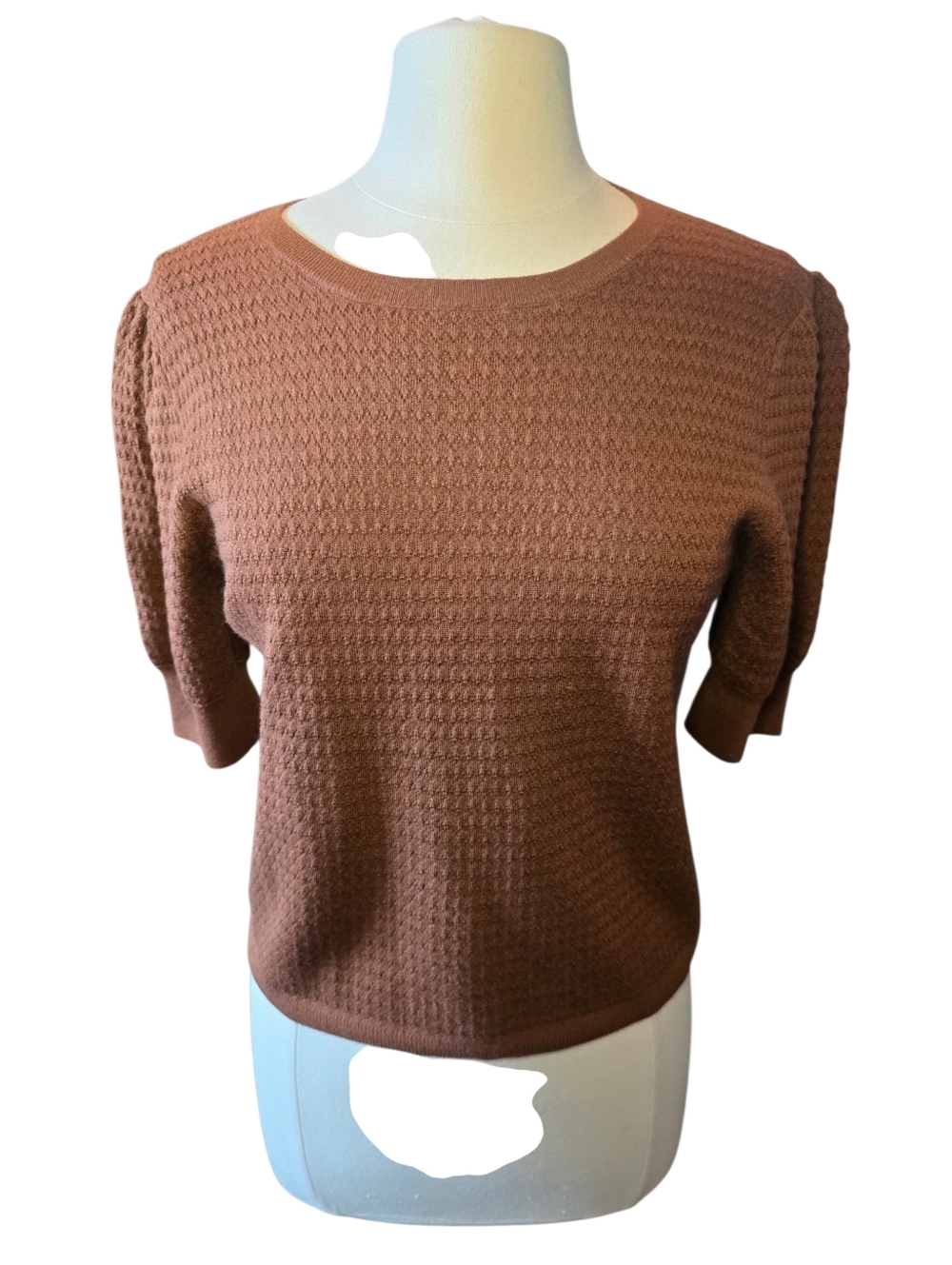 Madewell Merino Wool Silk Blend Puff Sleeve Sweater Tee Size Large Brown